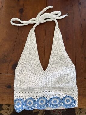 American Eagle Outfitters White Crochet Halter Top